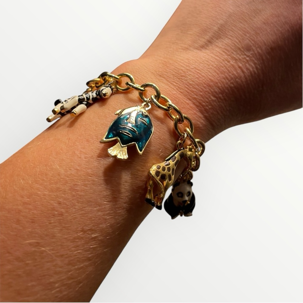Charming Goldtone Bracelet with Enamel Animal Charms